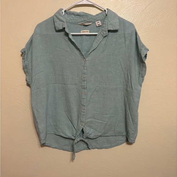 Weatherproof Linen Light Blue Button-Down Shirt - Picture 1 of 8